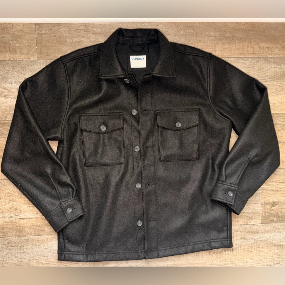 Old Navy Men’s Black Button-Front Shirt Jacket